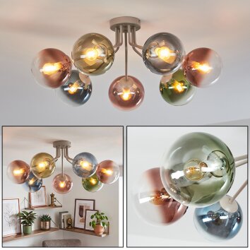 Gastor Kugel-Deckenleuchte mit mehrfarbigen Glasschirmen ø 15 cm, 7-flammig, E14