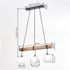 Koyoto Holzstab Pendelleuchte 60 cm, 3-flammig, weiße Glasschirme ø 15 cm
