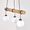 Koyoto Holzstab Pendelleuchte 60 cm, 3-flammig, weiße Glasschirme ø 15 cm