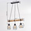 Pendelleuchte Gondo mit Holzstab, 3 schwarze Käfigschirme, Kabel wickelbar, Länge 60 cm