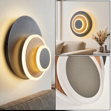 Lemik LED Wandleuchte Holzoptik mit weißem Acrylglas-Schirm, verstellbar