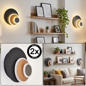 LED Wandleuchte Lemik, 2er-Set, Holzoptik-Front, verstellbar, 3000 Kelvin warmweiß