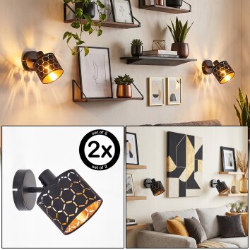 Alsen Wandspot 2er-Set mit gold-schwarzem Metallschirm und Waben-Lichteffekt