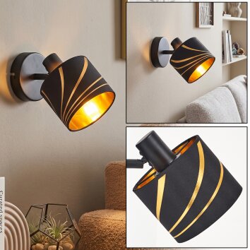 Retro-Wandspot Alsen mit goldfarbenen Schlitzen, dreh- und schwenkbarer Leuchtenkopf