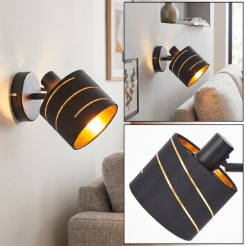 Alsen Wandlampe mit Stoffschirm, goldfarbene Schlitze, verstellbares Leselicht