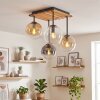 Gastor Deckenleuchte aus Holz und Glas mit Kugelschirmen, 4-flammig, Boho