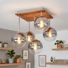 Boho Holz-Kugel-Deckenleuchte Gastor mit fünf klaren und rauchfarbenen Glasschirmen ø 15 cm
