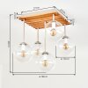 Cluster-Deckenleuchte Gastor mit Holzlamellen-Abdeckung und 5 klaren Glasschirmen