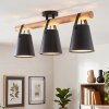 Andian Deckenleuchte Holz-Balkenlampe 3-flammig mit schwarzen Metallschirmen