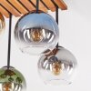 Koyoto Kugel-Deckenleuchte aus Tannenholz mit Glasschirmen, 4-flammig, Boho