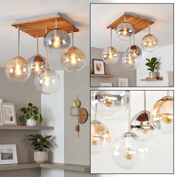 Boho Kugelleuchte Gastor mit 5 Glasschirmen in Klar, Bernstein und Rauch, ø 15 cm, E14