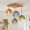 Koyoto Deckenleuchte mit bunten Glasschirmen ø 15 cm, Tannenholz-Lamellen