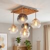 Cluster-Deckenleuchte Koyoto mit Holzlamellen-Abdeckung und 5 Glasschirmen, 25 Watt