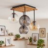 Koyoto Deckenleuchte Holz Glas, 4-flammig mit Riffelglas-Kugelschirmen, Boho