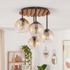 Koyoto Deckenleuchte Holz Glas, 4-flammig mit bernsteinfarbenem Riffelglas