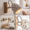 Boho Wandspot Herford mit Holz-Wandhalterung, sandfarbenem Metallschirm, dreh- und schwenkbar