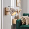 Boho Wandspot Herford mit Holz-Wandhalterung, sandfarbenem Metallschirm, dreh- und schwenkbar