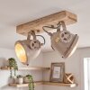 Moderne Holz-Deckenleuchte Herford mit Holzbalken und dreh- und schwenkbaren Leuchtenköpfen