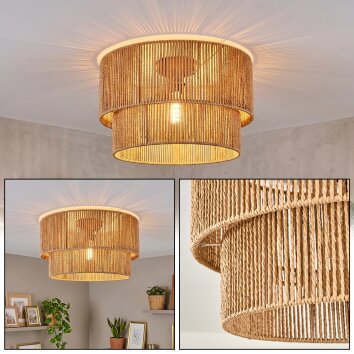 Boho-Deckenleuchte Tamir mit zweistufigem Seilschirm, E27, Schirm in Naturfarben