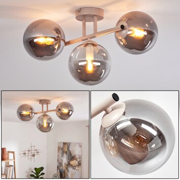 Cluster-Deckenleuchte Gastor mit drei rauchfarbenen Glasschirmen, ø 15 cm