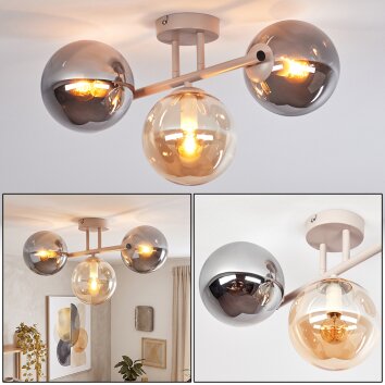 Moderne Kugel-Deckenleuchte Gastor, 3 Glasschirme am länglichen Metallstab