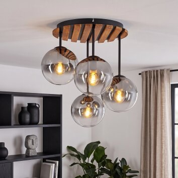 Cluster-Deckenleuchte Gastor im Boho Style, 4 Rauch- und Klarglasschirme