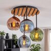 Boho-Cluster-Deckenleuchte Koyoto mit bunten Glasschirmen in Blau, Grün und Kupferfarben