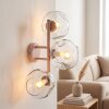 Moderne Kugel-Wandleuchte Ripoll, sandfarbenes Metallgestell, drei klare Glasschirme