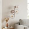 Moderne Kugel-Wandleuchte Ripoll, sandfarbenes Metallgestell, drei klare Glasschirme