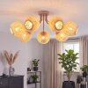 Boho-Cluster-Deckenleuchte Basto mit 7 kugelförmigen naturfarbenen Bambusschirmen