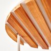 Naturfarbene Cluster-Deckenleuchte Gastor mit Holzlamellenplatte, 5 klare Glasschirme