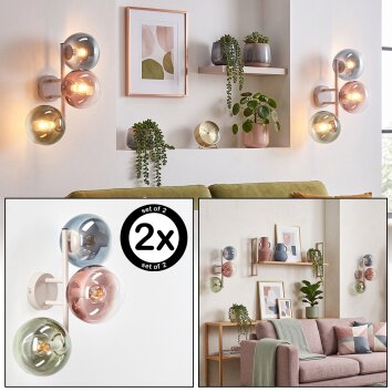 Moderne Wandleuchte Gastor im 2er-Set mit drei bunten Glasschirmen, E14