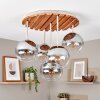 Boho Cluster-Deckenleuchte Koyoto mit Holz-Lamellenplatte und 5 klaren Kugelschirmen