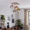 Moderne Cluster-Deckenleuchte Gastor mit 4 bunten Glaskugeln, Gestell sandfarben