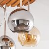 Kugel-Deckenleuchte Koyoto mit Holzlamellenplatte im Boho Style