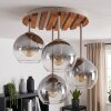 Cluster-Deckenleuchte Koyoto mit 4 Rauchglas-Schirmen und Holzlamellen-Abdeckung