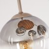 Cluster-Deckenleuchte Koyoto mit 4 Rauchglas-Schirmen und Holzlamellen-Abdeckung