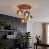 Cluster-Deckenleuchte Koyoto mit Holzlamellenplatte, Glasschirm-Kugeln, E14