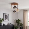 Boho-Cluster-Deckenleuchte Koyoto mit Holzlamellen-Abdeckung und 4 Flammen