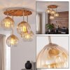 Boho-Cluster-Deckenleuchte Koyoto mit 4 bernsteinfarbenen Riffelglaskugeln