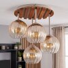 Boho-Cluster-Deckenleuchte Koyoto mit 4 bernsteinfarbenen Riffelglaskugeln