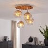 Boho-Cluster-Deckenleuchte Koyoto mit 4 bernsteinfarbenen Riffelglaskugeln