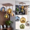 Moderne Kugel-Deckenleuchte Koyoto mit 4 bunten Glasschirmen und sandfarbenem Gestell