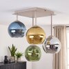 Moderne Kugel-Deckenleuchte Koyoto mit 4 bunten Glasschirmen und sandfarbenem Gestell