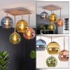 Cluster-Deckenleuchte Koyoto mit 4 bunten Glasschirmen, modernes Gestell in Sandfarben