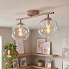 Sandfarbene moderne Deckenleuchte Ripoll mit zwei klaren Glasschirmen