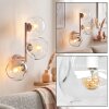 Moderne Wandleuchte Ripoll mit drei klaren Glasschirmen, sandfarbenes Metallgestell