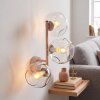 Moderne Wandleuchte Ripoll mit drei klaren Glasschirmen, sandfarbenes Metallgestell