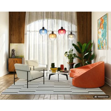 NOWA Toy Pendelleuchte 4-flammig mit mehrfarbigen Glasschirmen E27 Länge 108 cm ø 24 cm