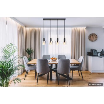 NOWA Jack längliche Pendelleuchte für Esstisch, 4-flammig, klar-rauchfarbene Glasschirme, Länge 74 cm